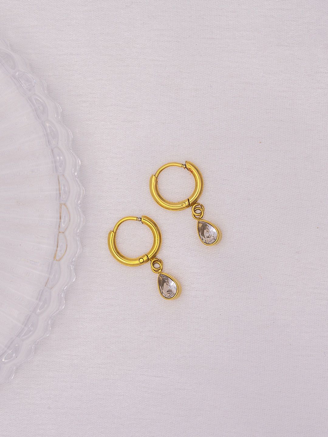 

Perfectly Average Gold-Plated Stones Studded Mini Teardrop Shaped Drop Earrings