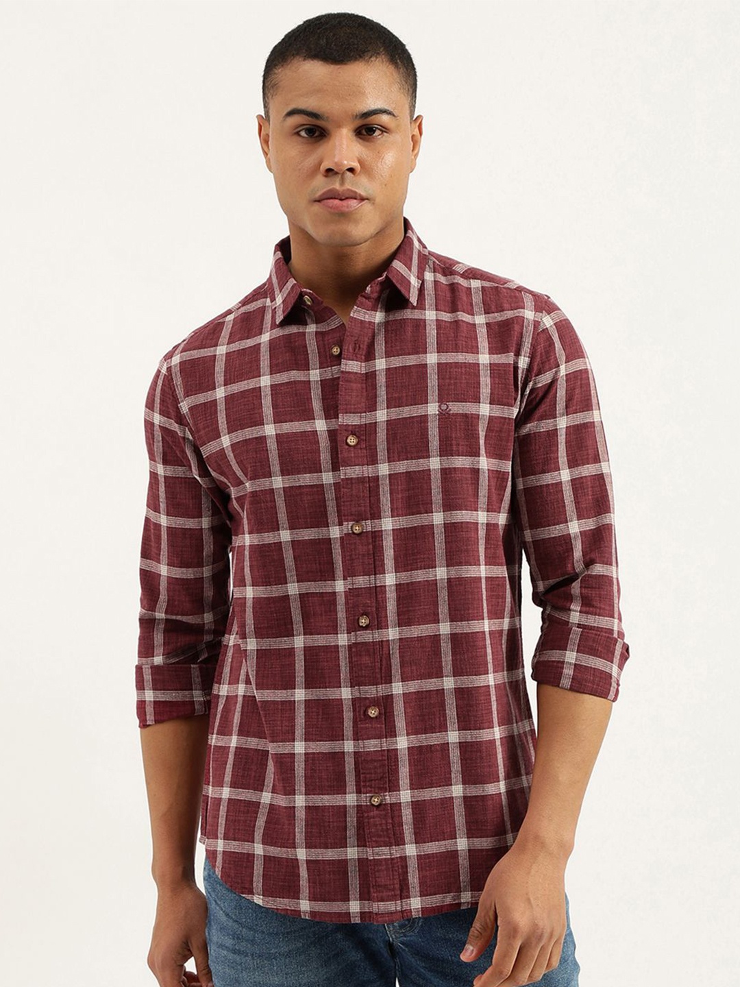 

United Colors of Benetton Men Opaque Checked Casual Shirt, Maroon