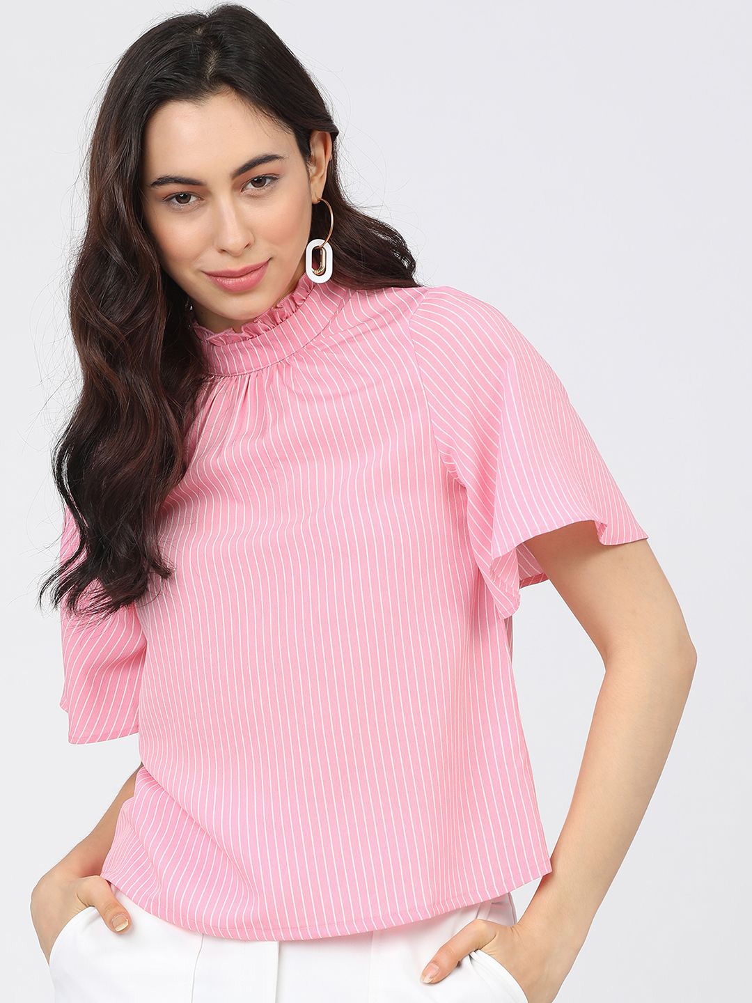 

Tokyo Talkies Striped Flutter Sleeve Top, Pink