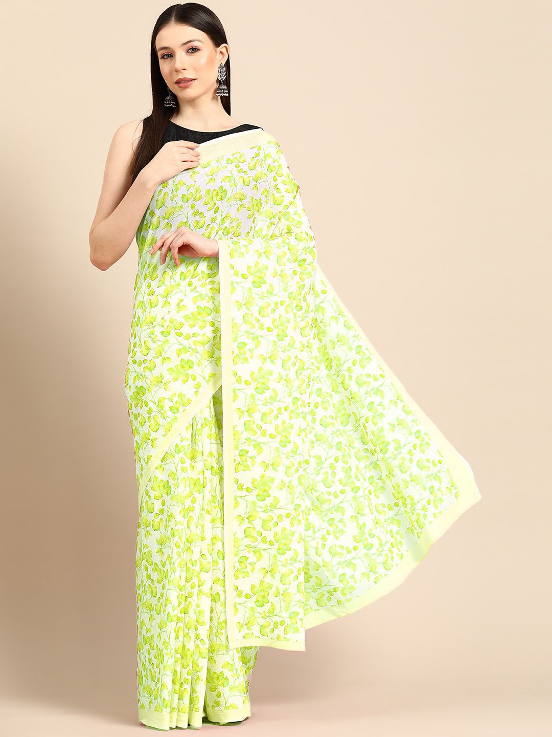 

BUTA BUTI Floral Pure Cotton Saree, Green