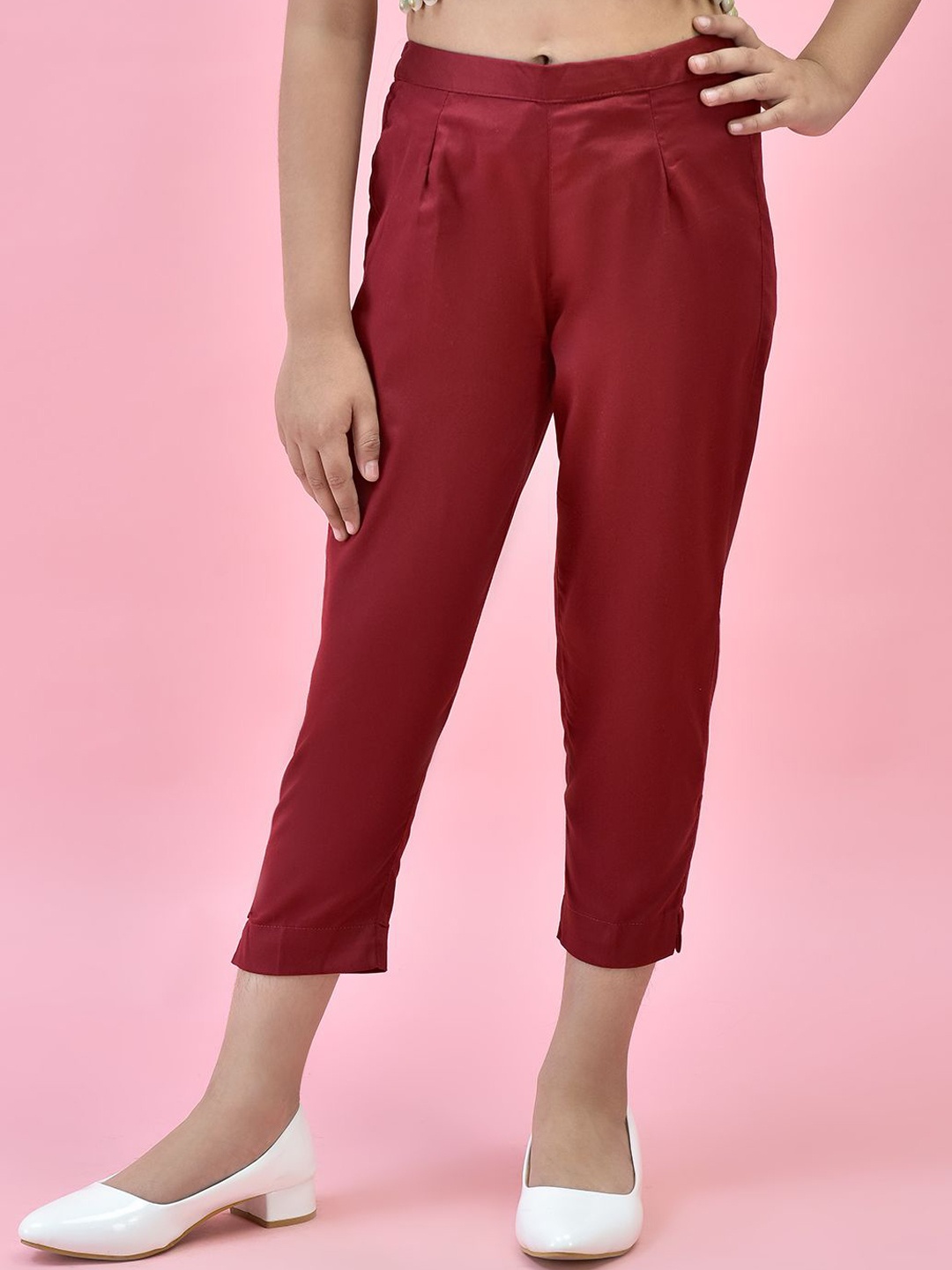 

Juniper Girls Relaxed Mid-Rise Trousers, Maroon
