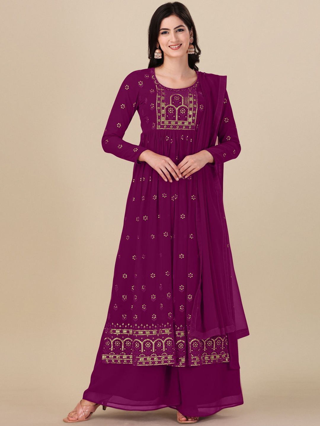 

KALINI Floral Embroidered Semi-Stitched Dress Material, Purple