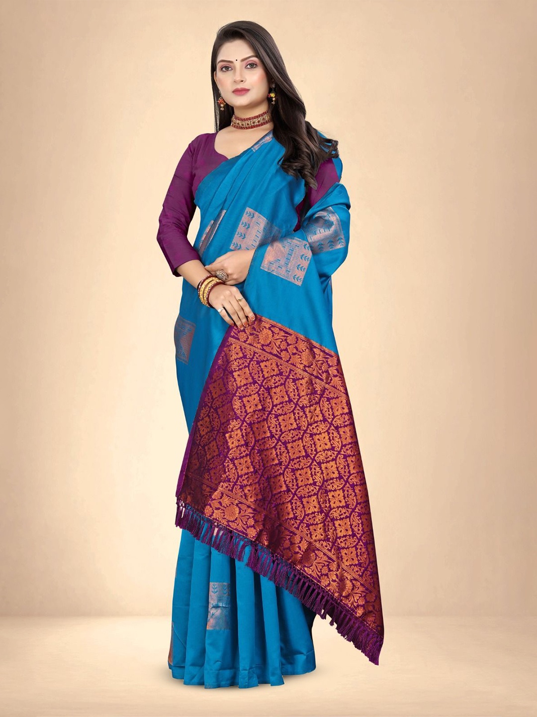 

Abhilasha Ethnic Motifs Zari Pure Silk Kanjeevaram Saree, Blue