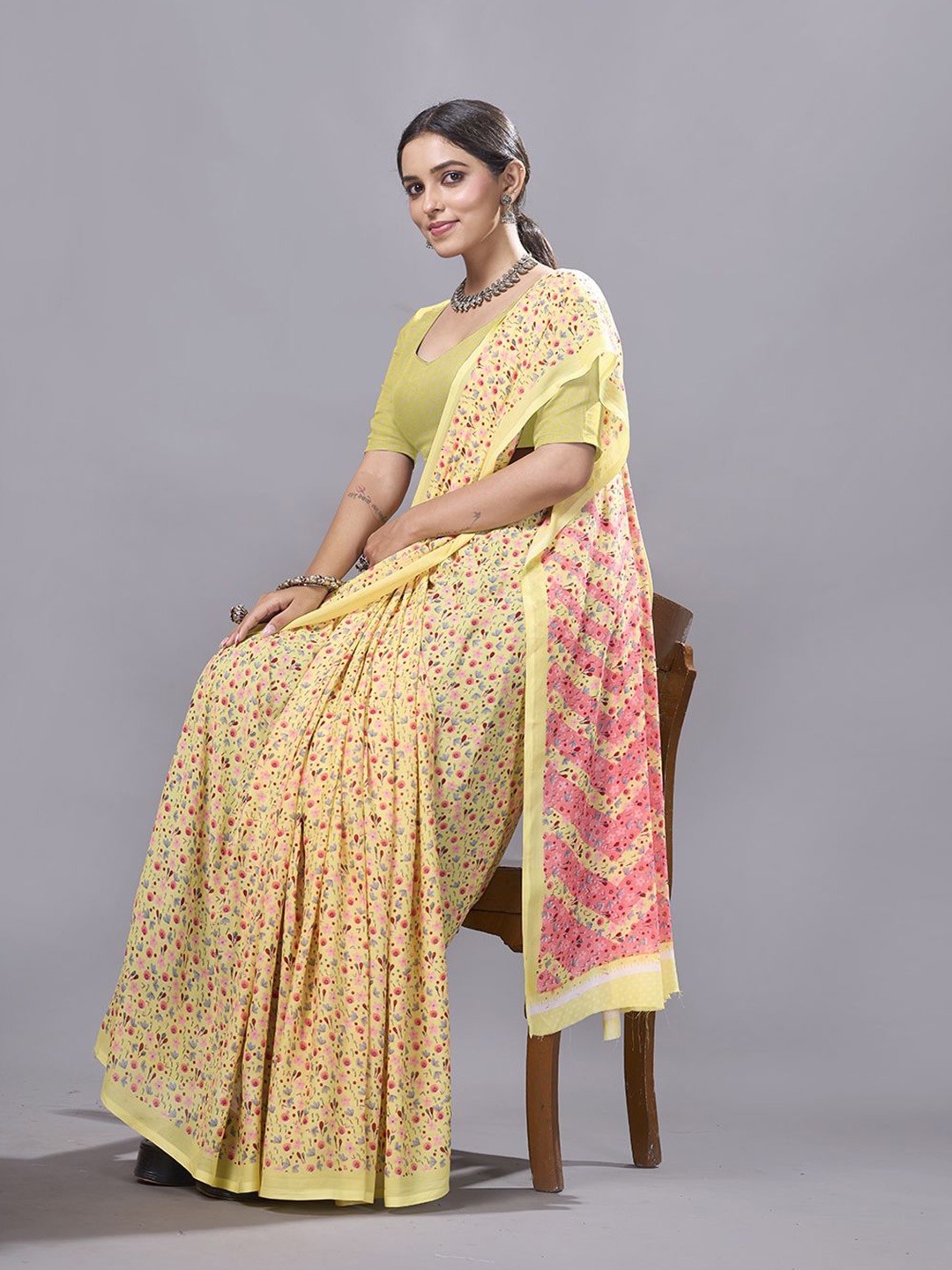 

NIRMAL CREATION Women Floral Saree, Yellow