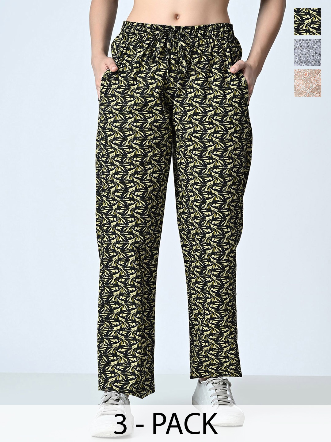 

BAESD Pack Of 3 Printed Pure Cotton Trousers, Green