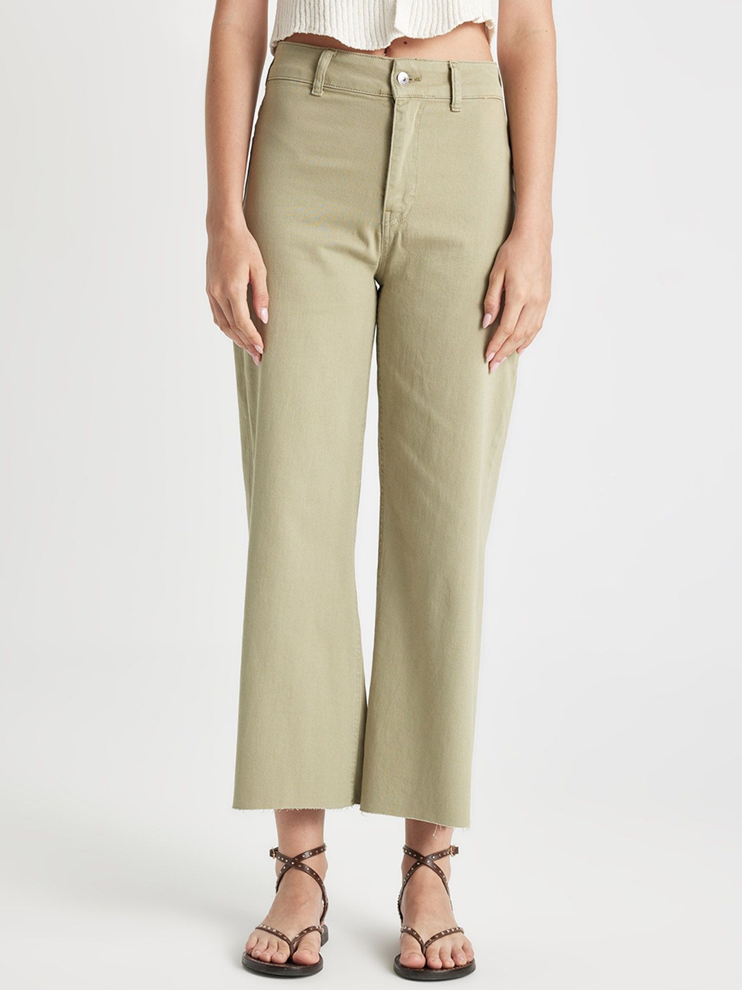 

DeFacto Women Regular Fit High Rise Parallel Trousers, Olive