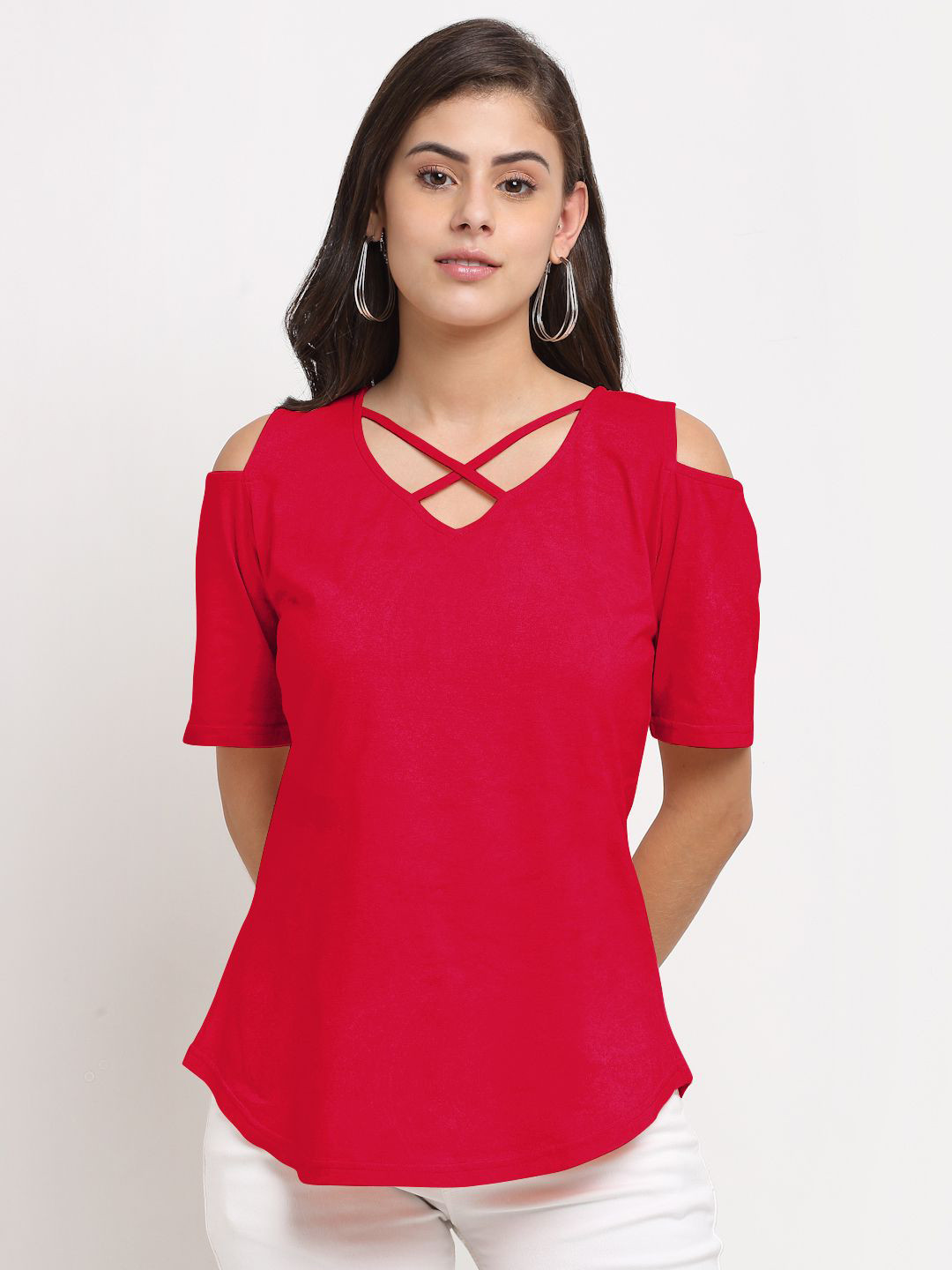 

BRINNS Cold-Shoulder Cotton Top, Magenta