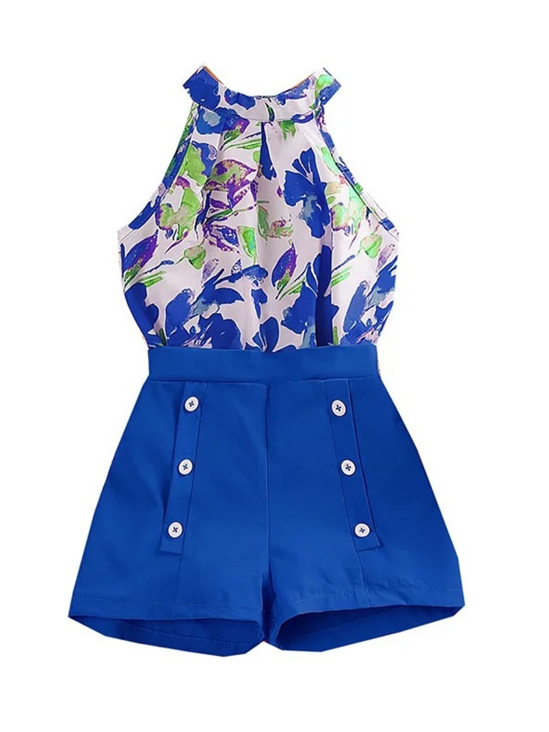 

TrendyKid Girls Printed Halter Neck Top with Shorts, Blue