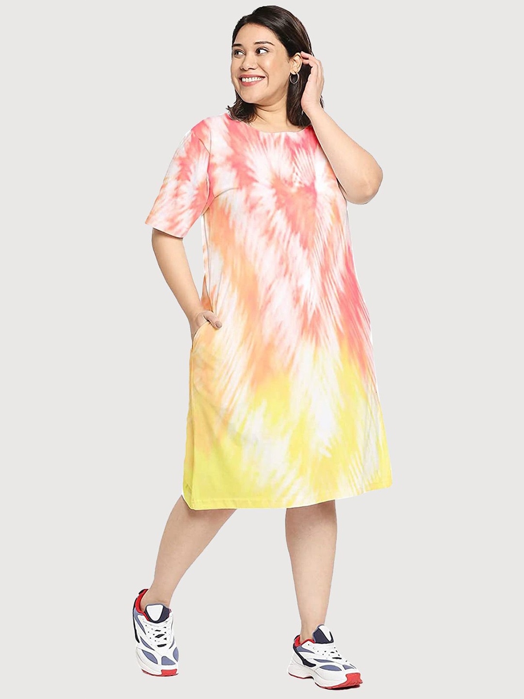 

Wear Your Opinion Plus Size Tie and Dye Cotton T-shirt Dress, Orange