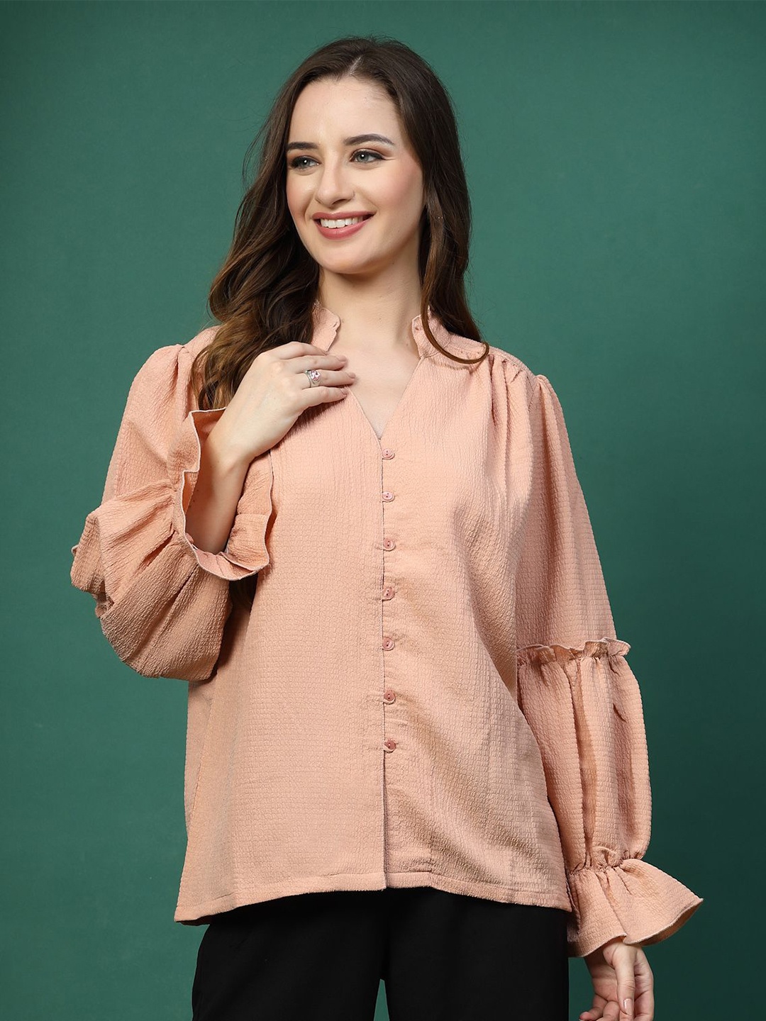 

plusS Women Opaque Casual Shirt, Peach