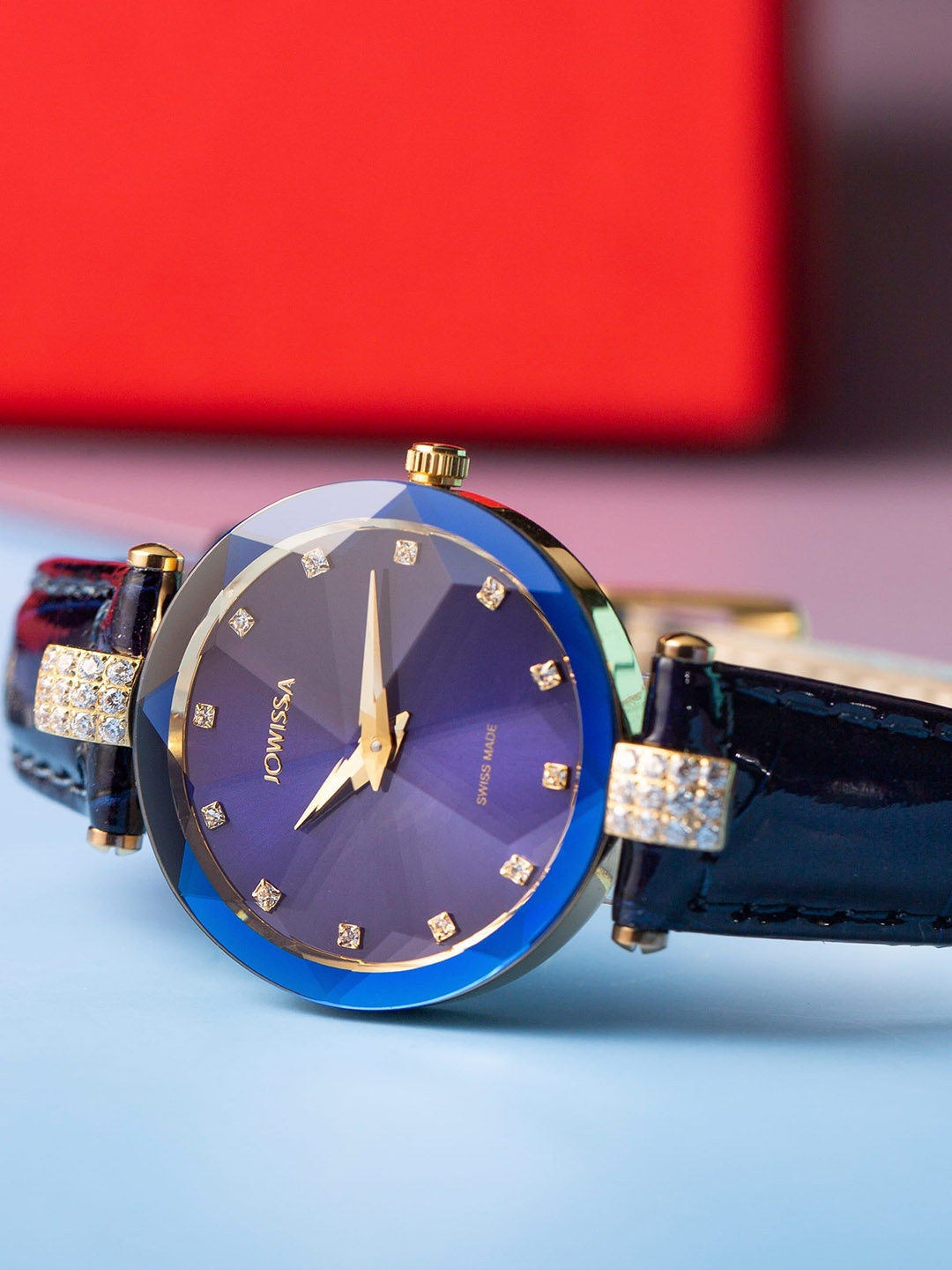 

JOWISSA Women Swiss Made Facet Strass Quartz Dial Analog Watch J5.617.M, Blue