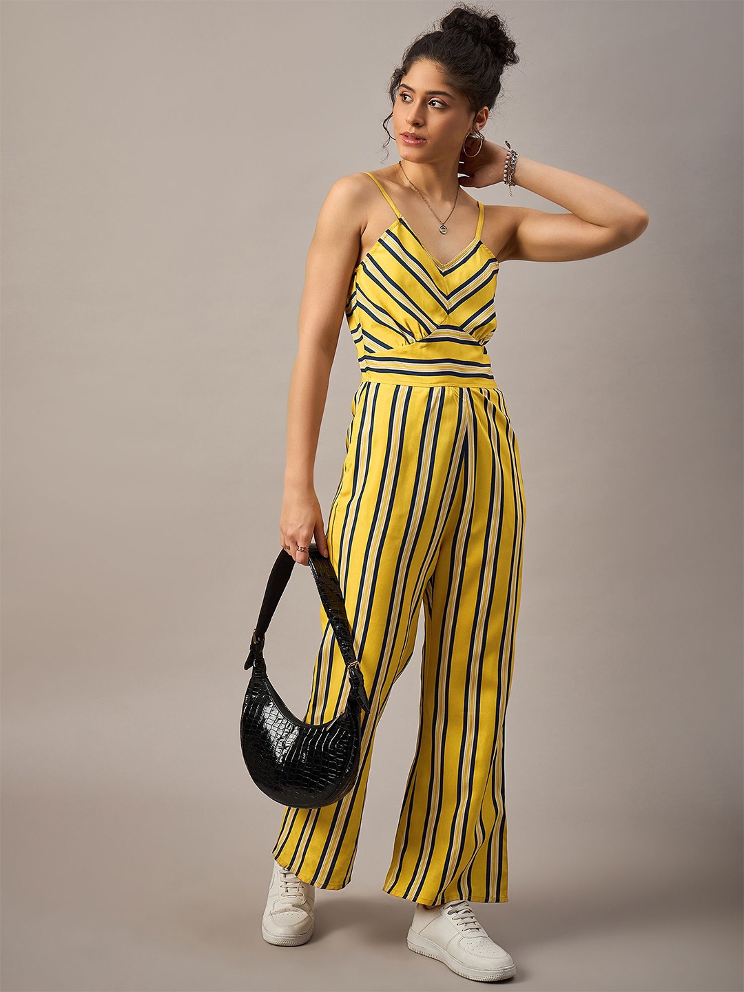 

The Roadster Lifestyle Co Women Striped Sleeveless Jumpsuit, Yellow