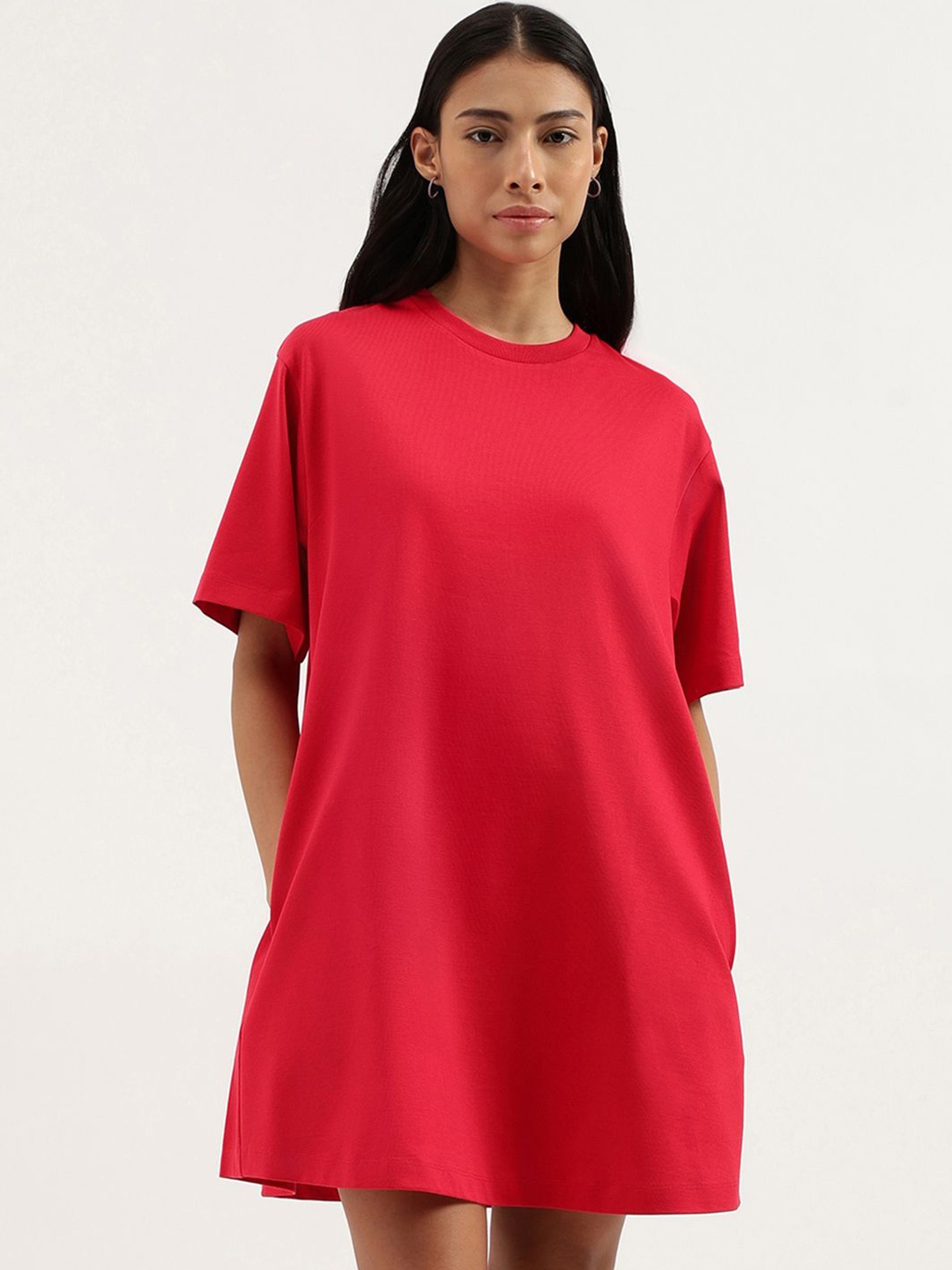 

United Colors of Benetton Pure Cotton Round Neck T-shirt Dress, Red