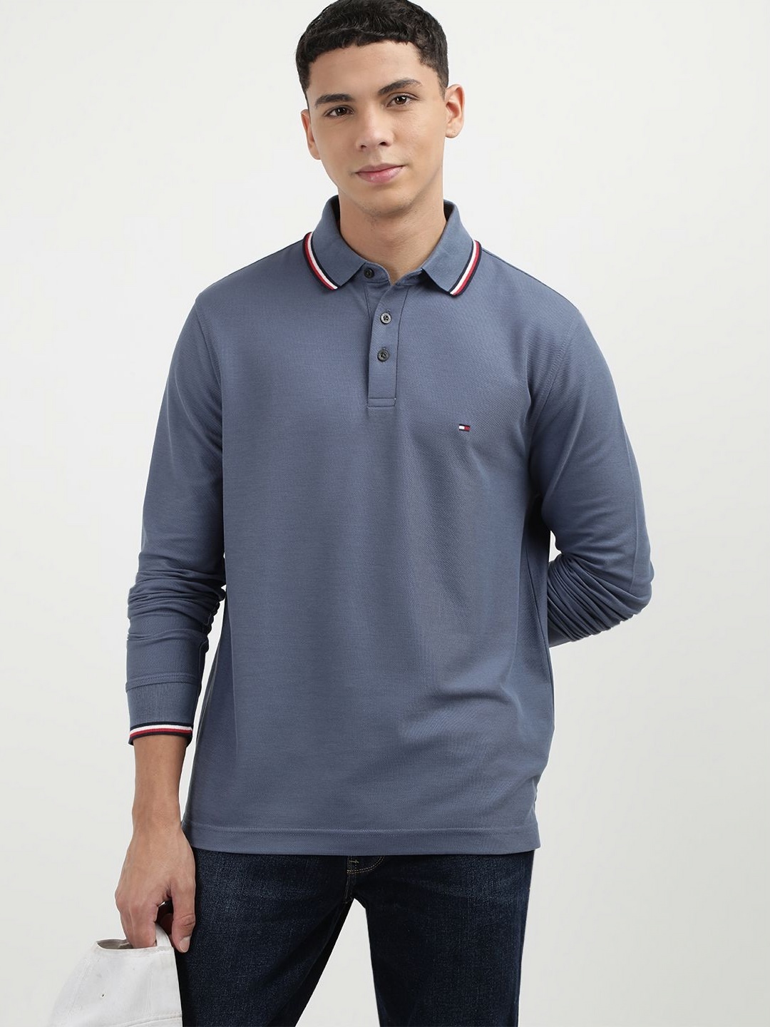 

Tommy Hilfiger Men Solid Polo Collar Cotton Tshirt, Blue