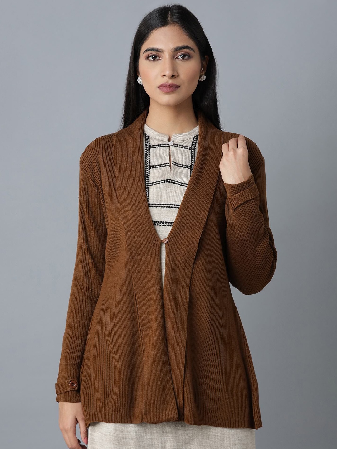 

W Women Striped Cardigan, Orange