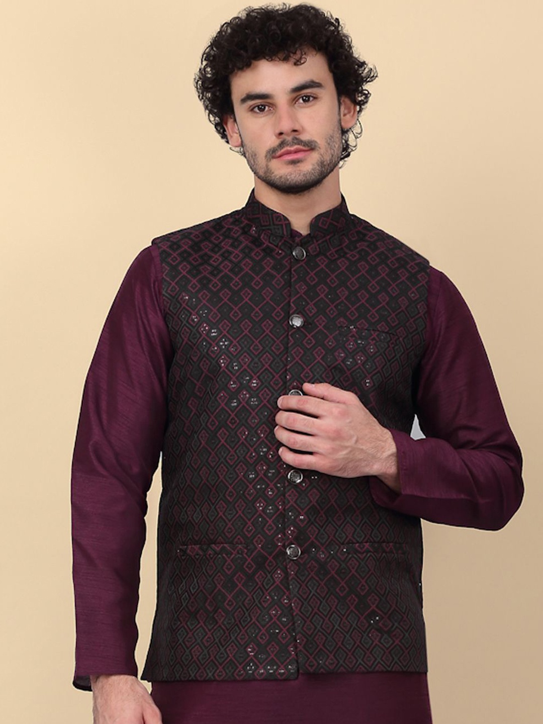 

KRAFT INDIA Embroidered Sequins Nehru Jackets, Purple