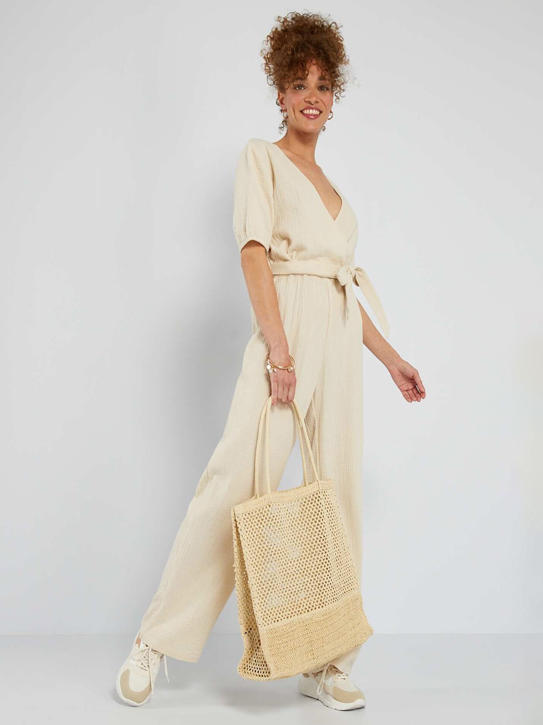 

KIABI Cotton Maxi Longline Top, Beige
