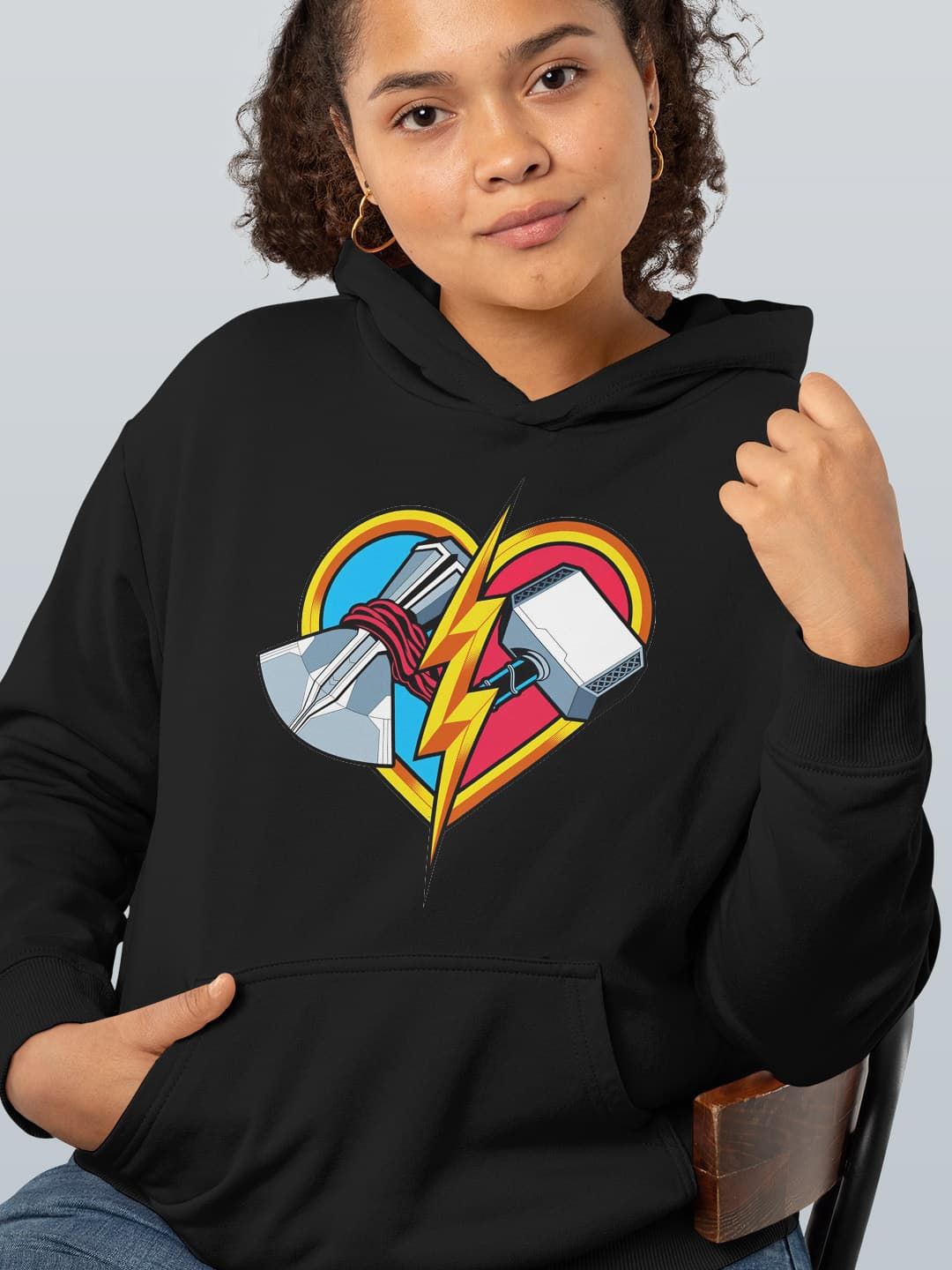 

macmerise Women Printed Hooded Sweatshirt, Black