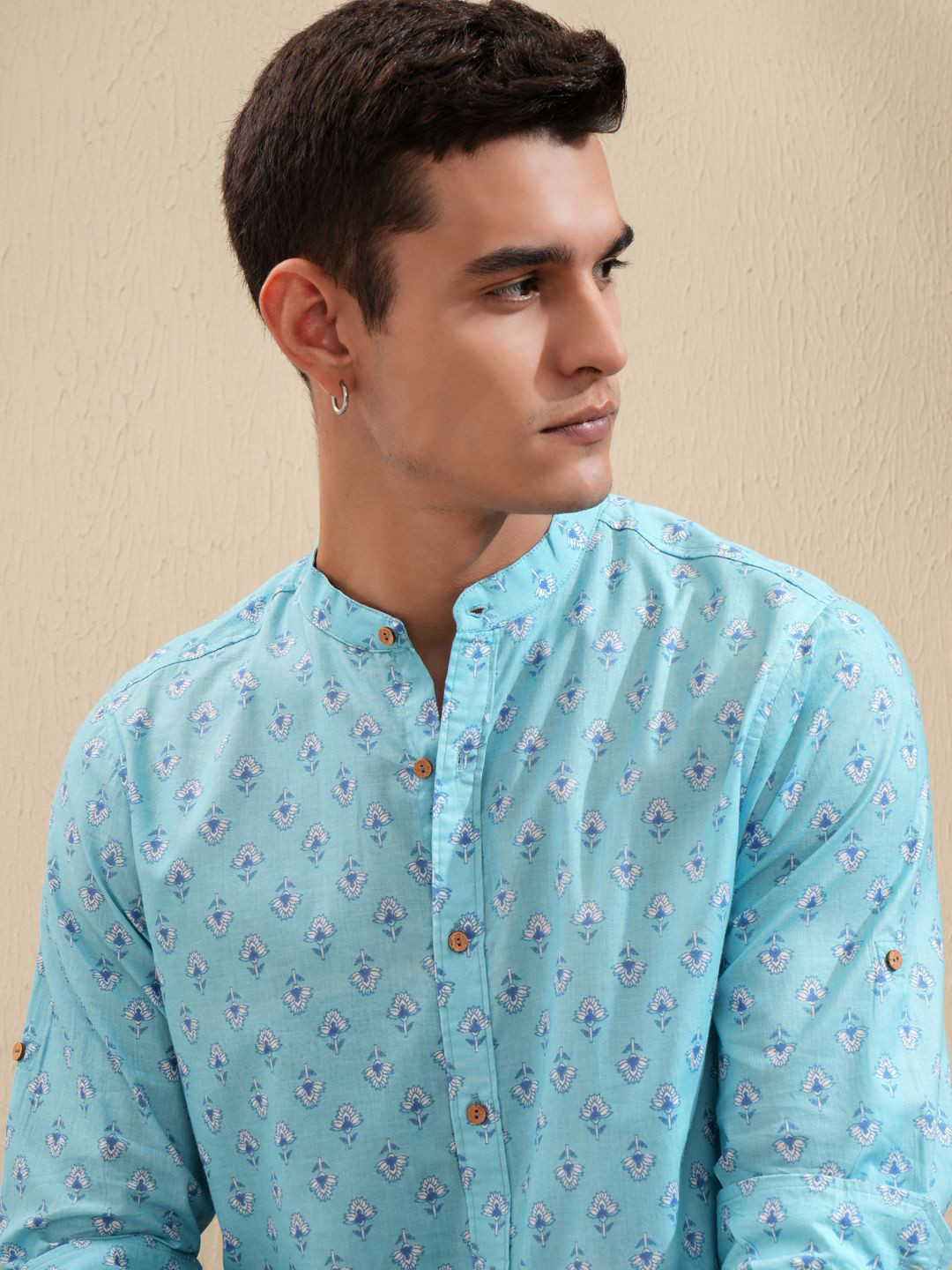 

HIGHLANDER Men Resort Collar All over Printed Shirt, Blue