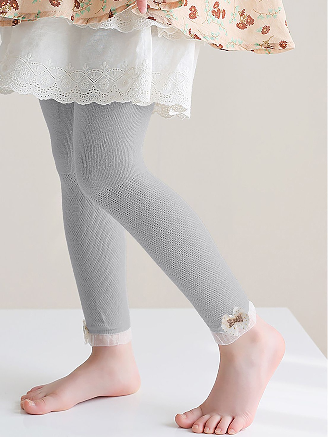 

SYGA Girls Self Design Ankle Length Leggings, Grey