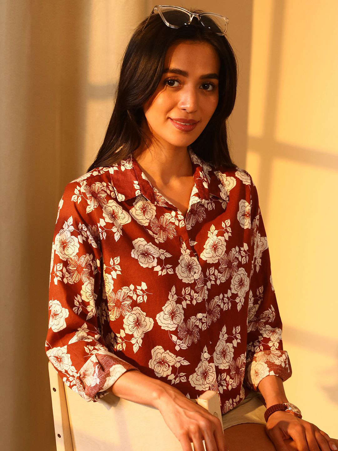 

PINACOLADA Women Relaxed Floral Opaque Printed Casual Shirt, Brown