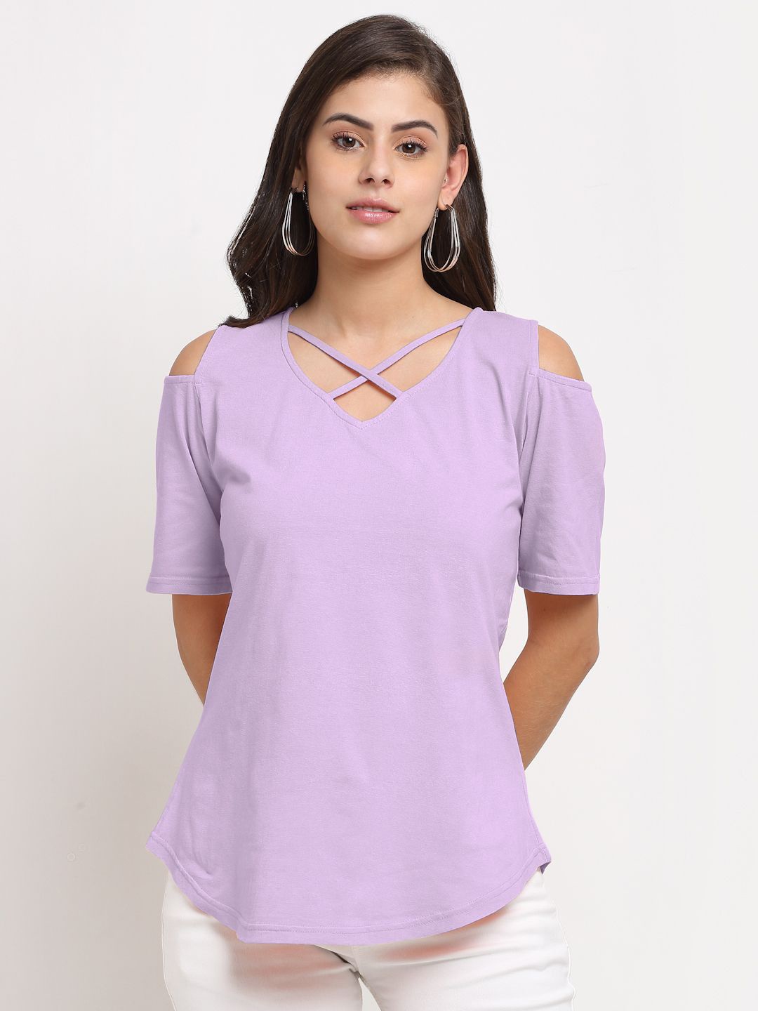 

BRINNS Cold-Shoulder Cotton Top, Lavender