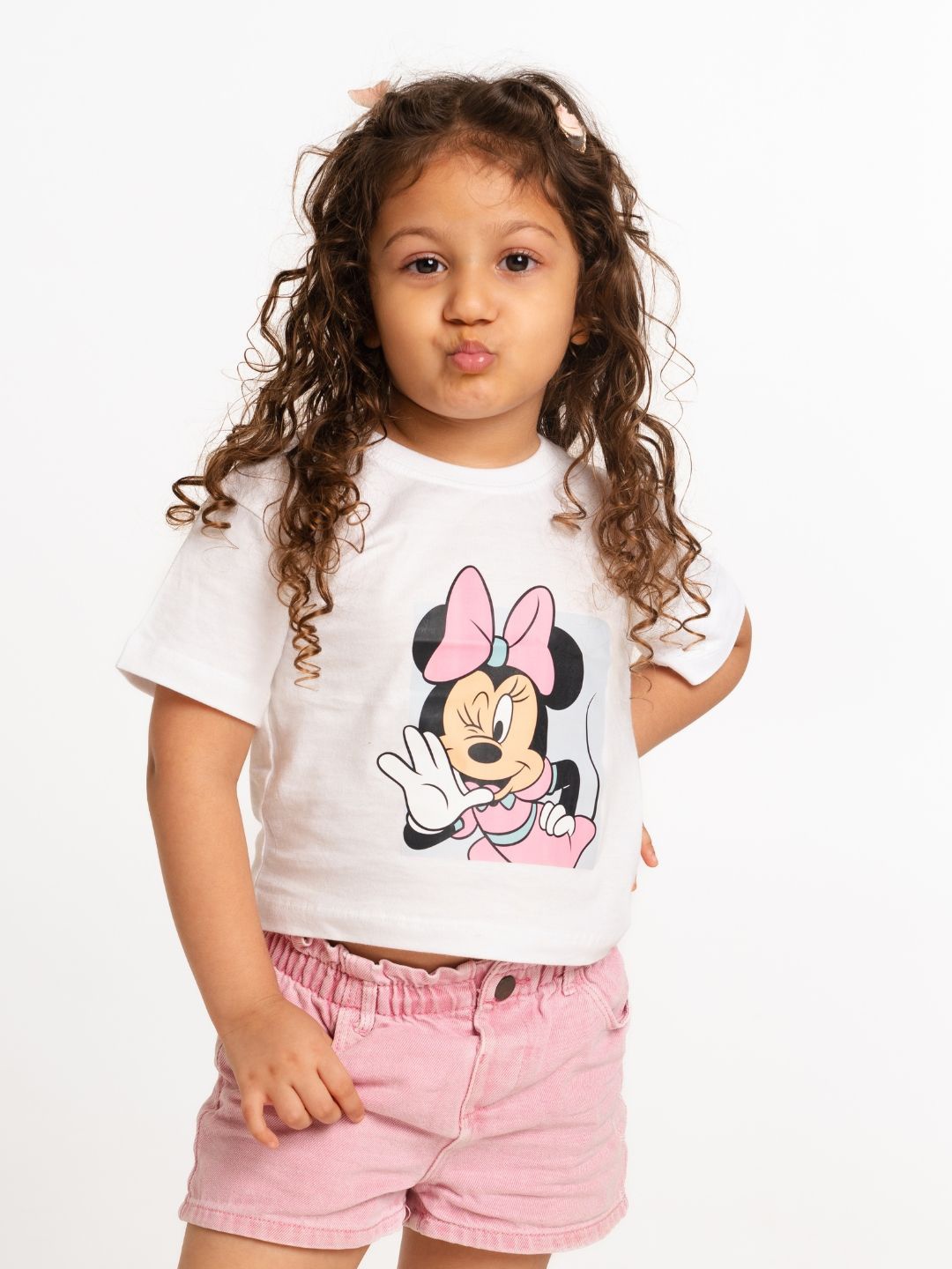 

Nap Chief Girls Minnie Mouse Printed Round Neck Cotton Crop T-shirt, White