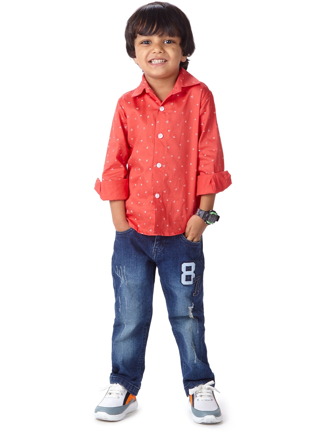 

Babywish Unisex Kids Standard Opaque Printed Casual Shirt, Red