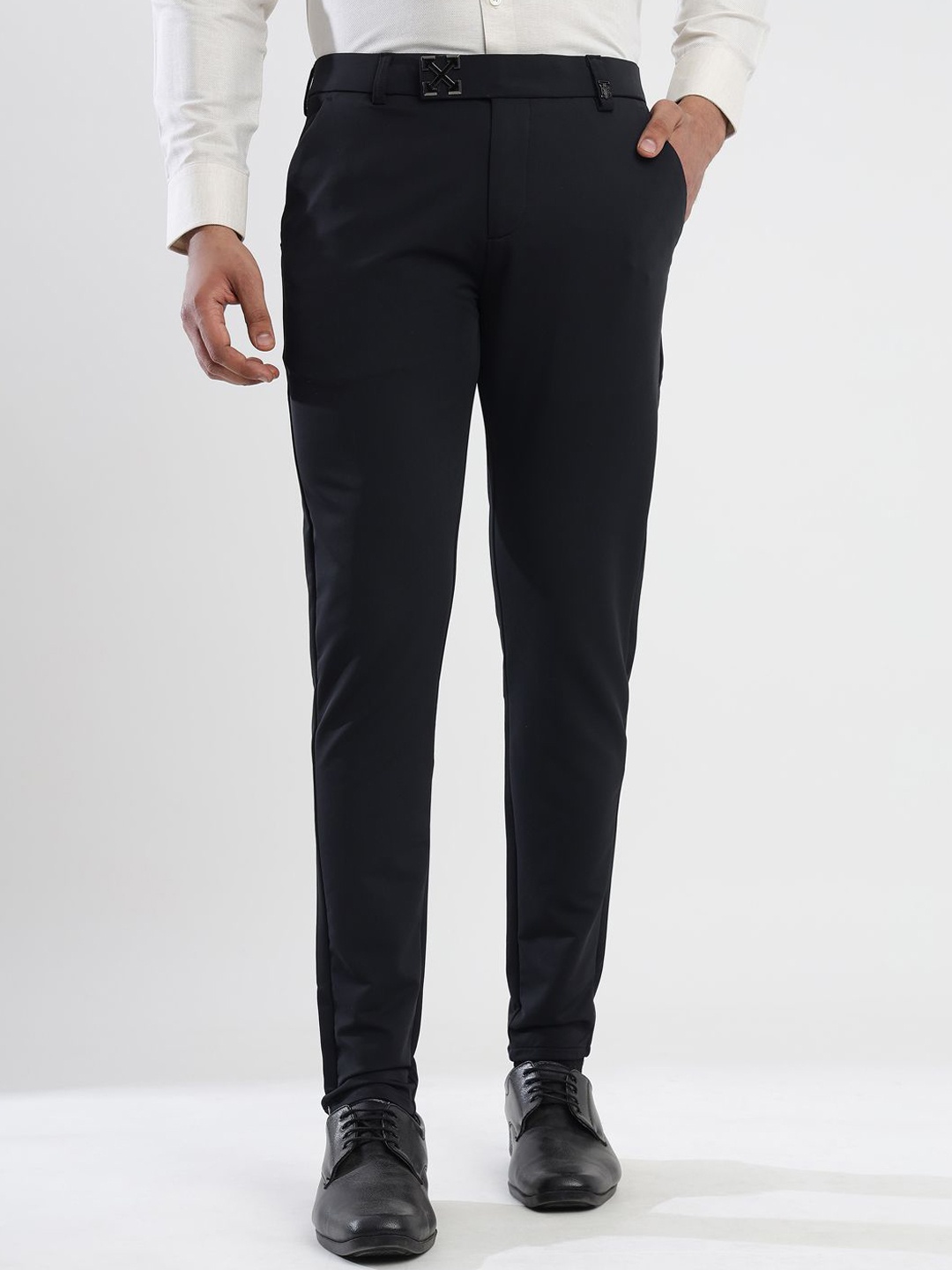 

MANTICORE Men Regular Fit Mid-Rise Formal Trousers, Navy blue