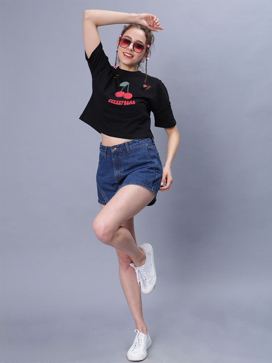 

Mad Over Print Floral Print Cotton Crop Top, Black