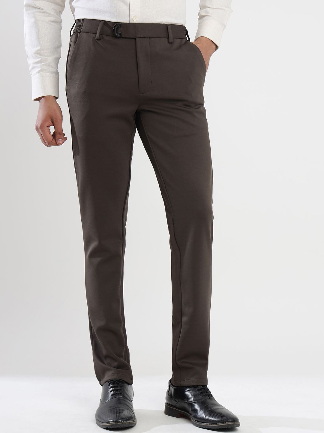 

MANTICORE Men Regular Fit Mid-Rise Formal Trousers, Brown