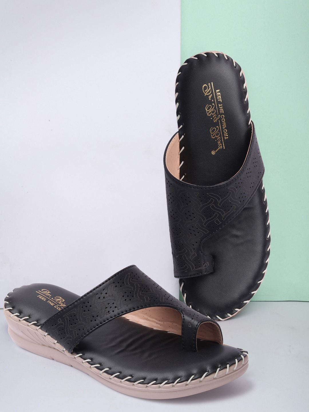 

BIG BIRD Women Open Toe Comfort Sandals With Laser Cuts, Black