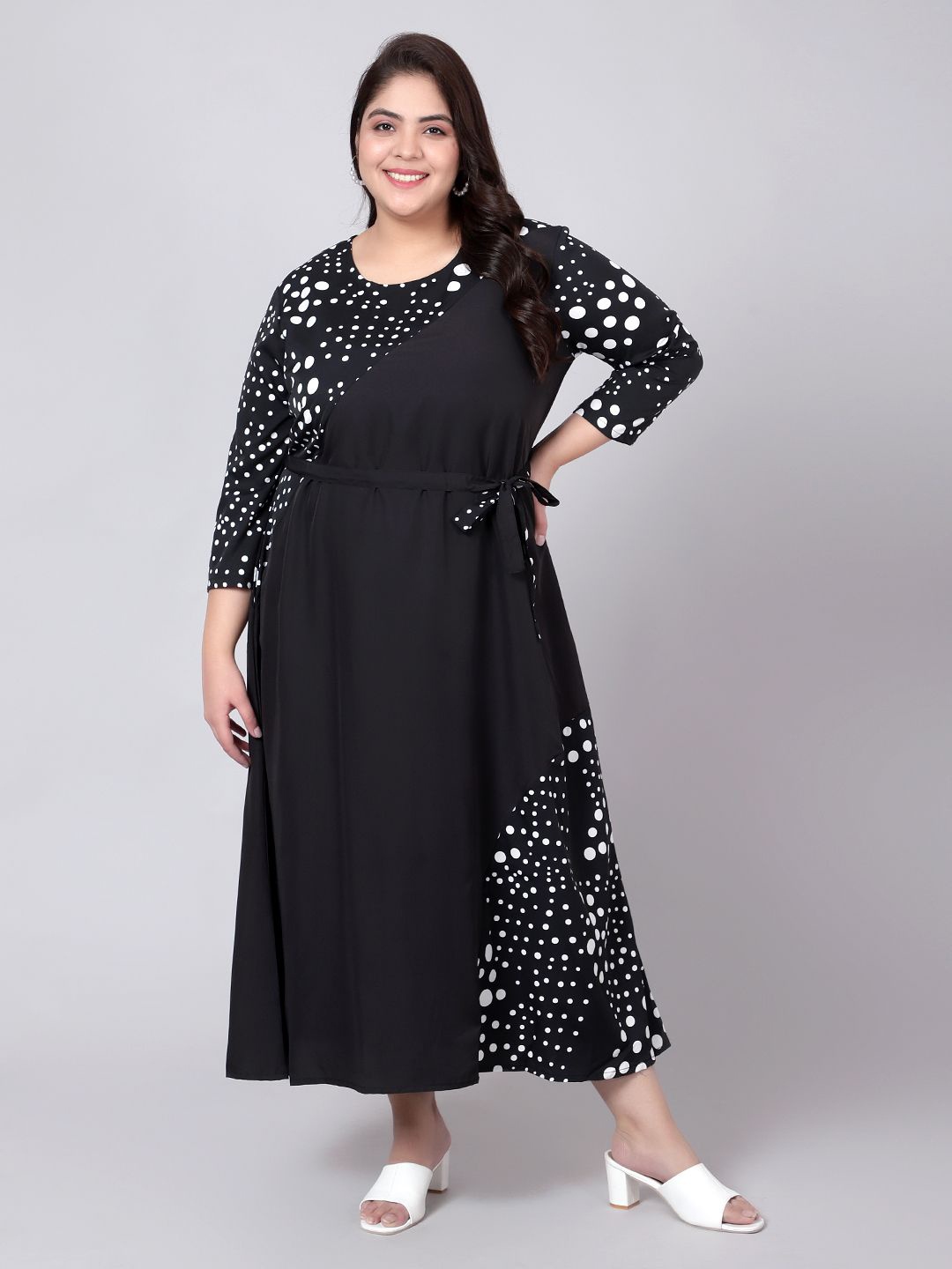 

Indietoga Women Plus Size Polka Dot Printed Long Maxi Dress, Black