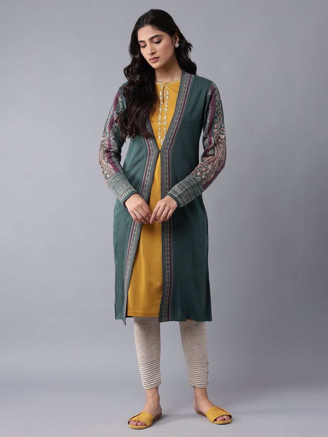 

W Women Floral Printed Cardigan, Green