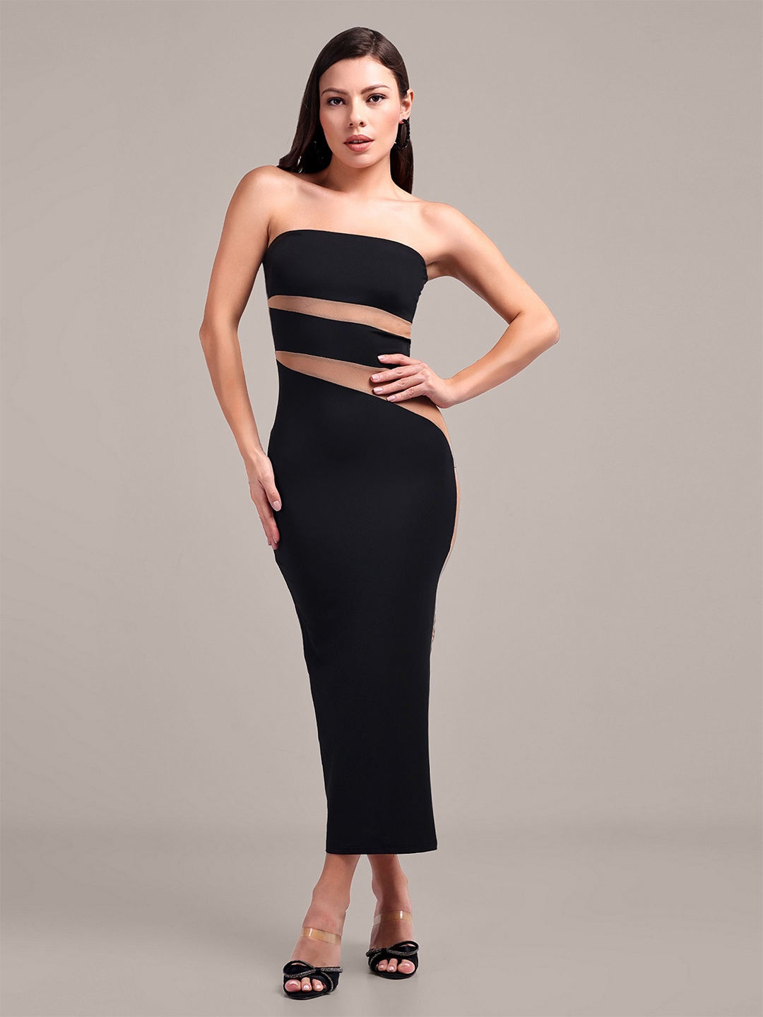 

iki chic Strapless Off-Shoulder Bodycon Midi Dress, Black