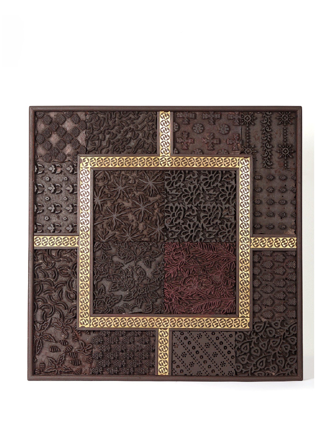 

Exotic India Designer Wood & Brass Panel Wall Decor, Brown