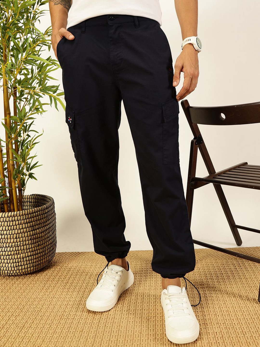 

Thomas Scott Men Smart Parachute Pure Cotton Cargo Trouser, Navy blue