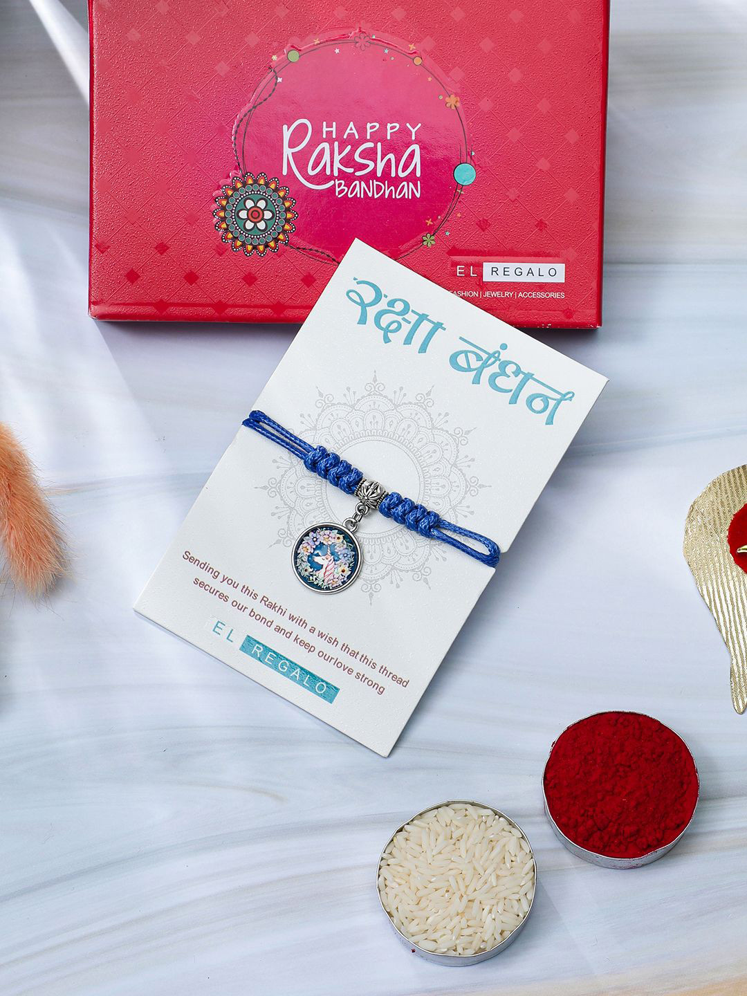 

EL REGALO Girls Unicorn Thread Rakhi, Blue