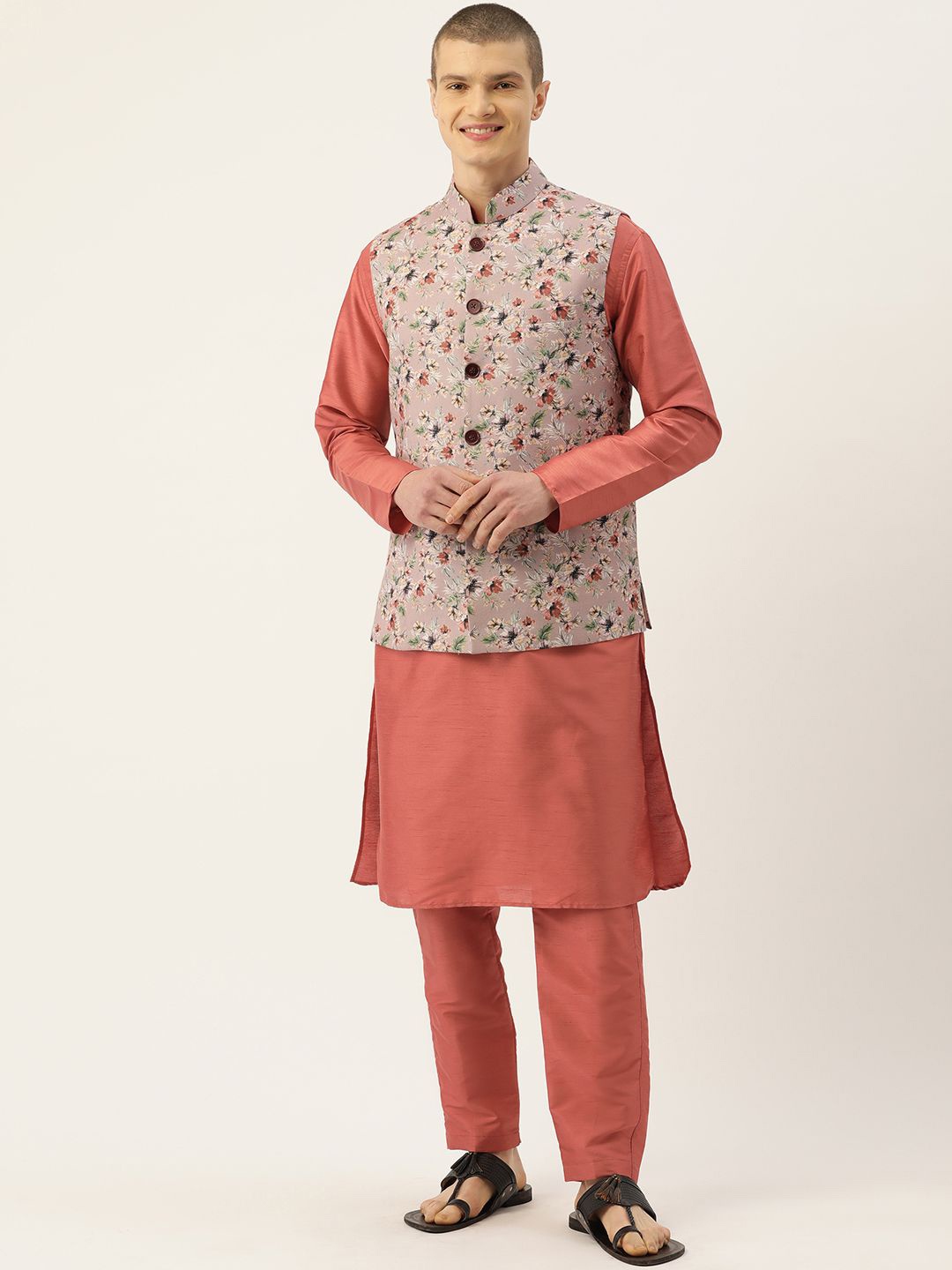 

Sayisha Floral Printed Satin Nehru Jacket, Pink