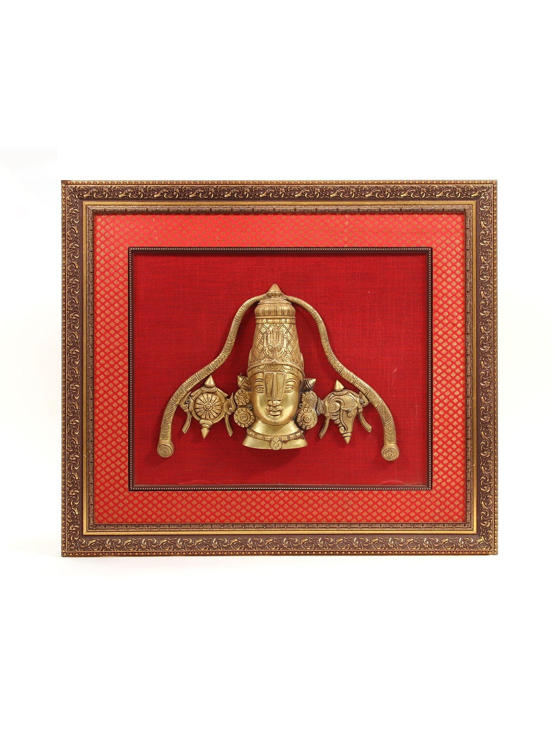 

Exotic India 29" Wooden Framed Lord Balaji Idol with Shanka & Chakra Wall Hanging, Gold