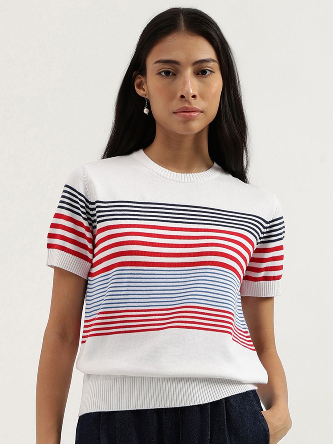 

United Colors of Benetton Striped Cotton Top, White