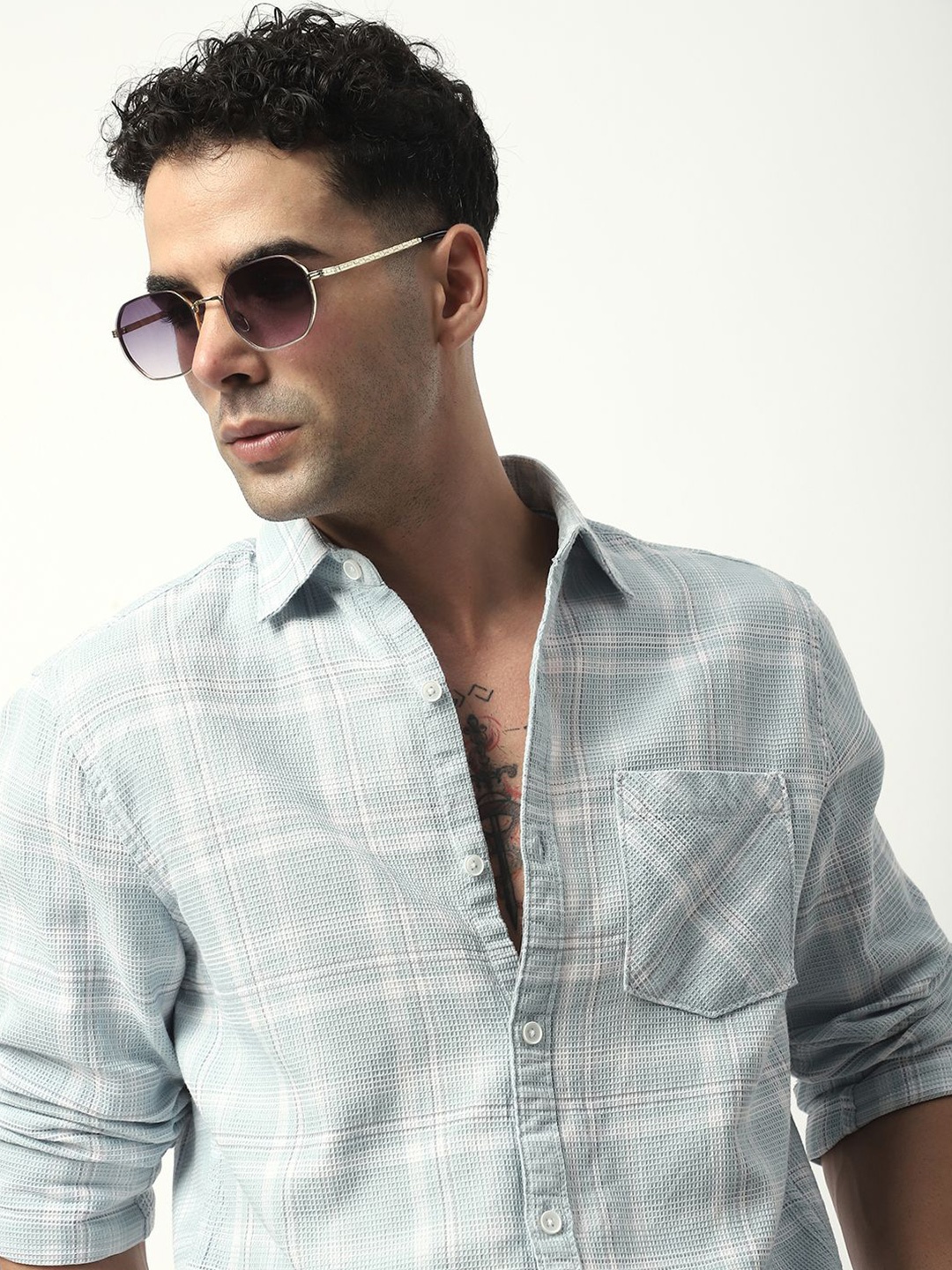 

R&B Men Original Opaque Checked Casual Shirt, Blue