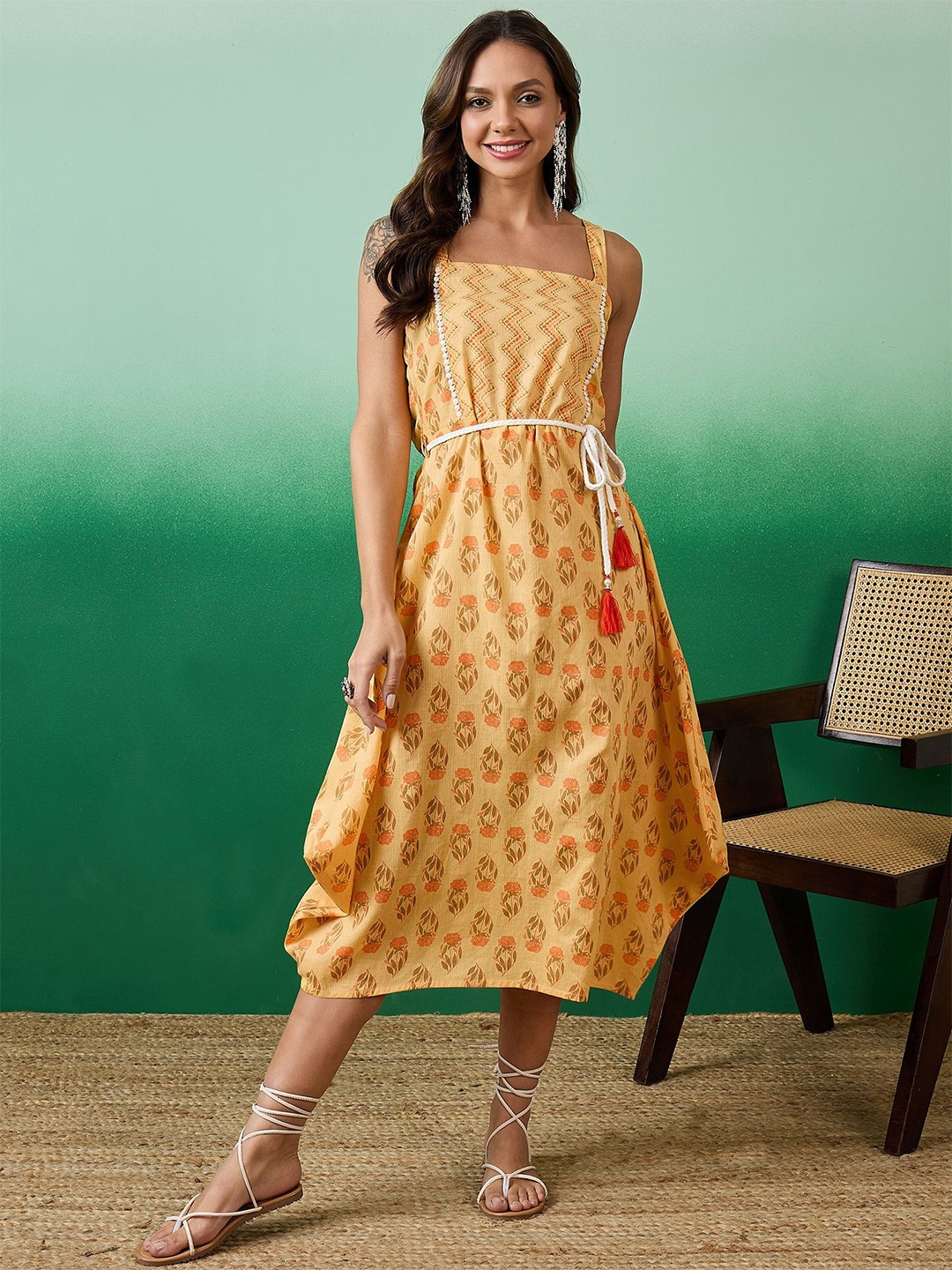 

all about you Floral Print A-Line Midi Dress, Yellow