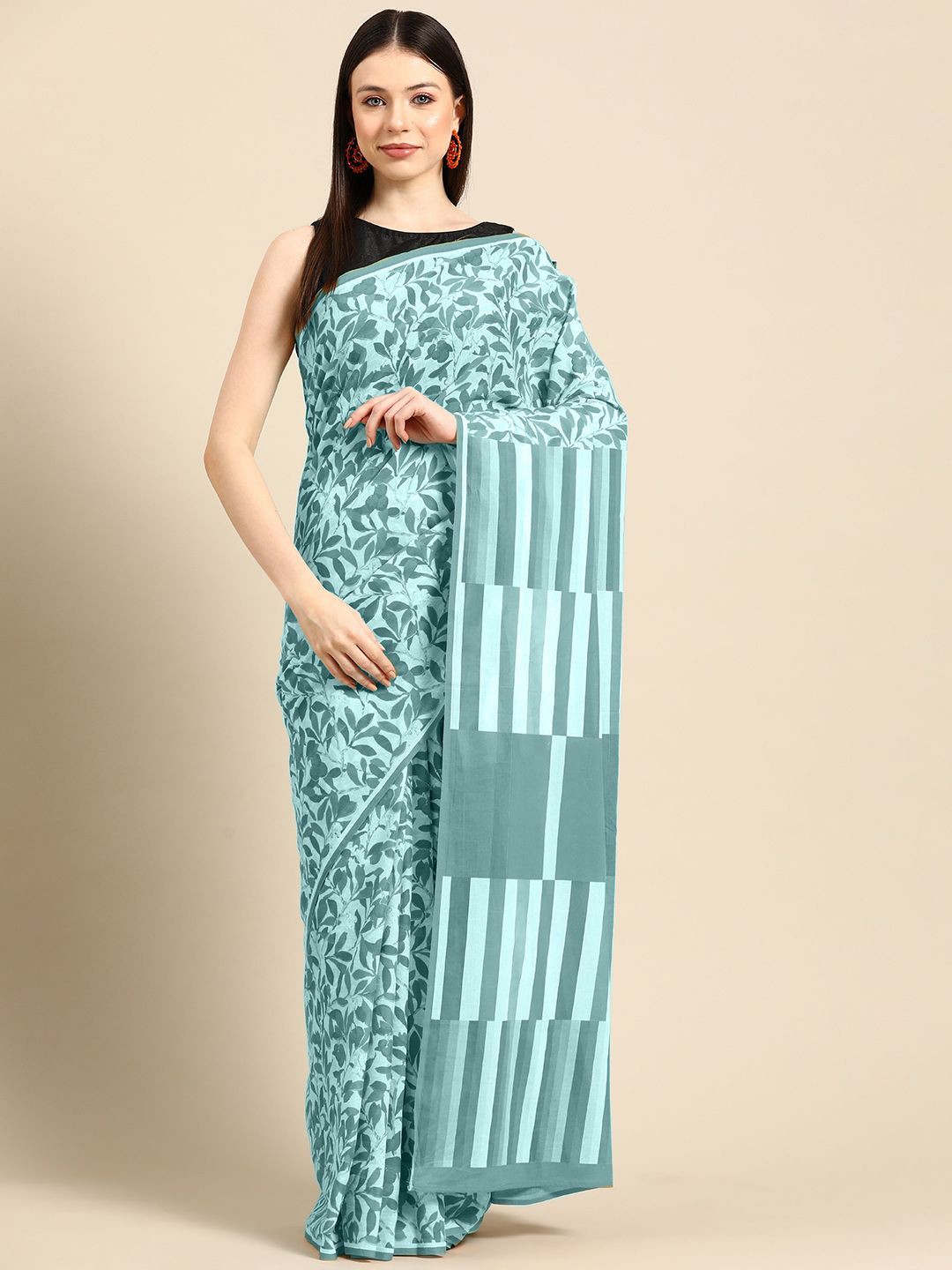 

BUTA BUTI Floral Pure Cotton Saree, Sea green