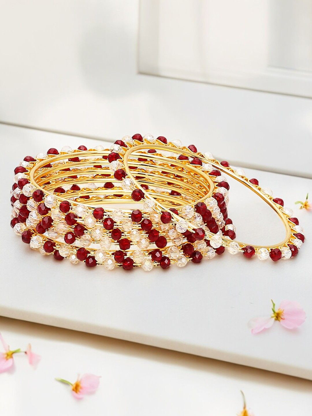 

Anouk Gold-Toned Set Of 8 Crystal-Studded & Beaded Bangles