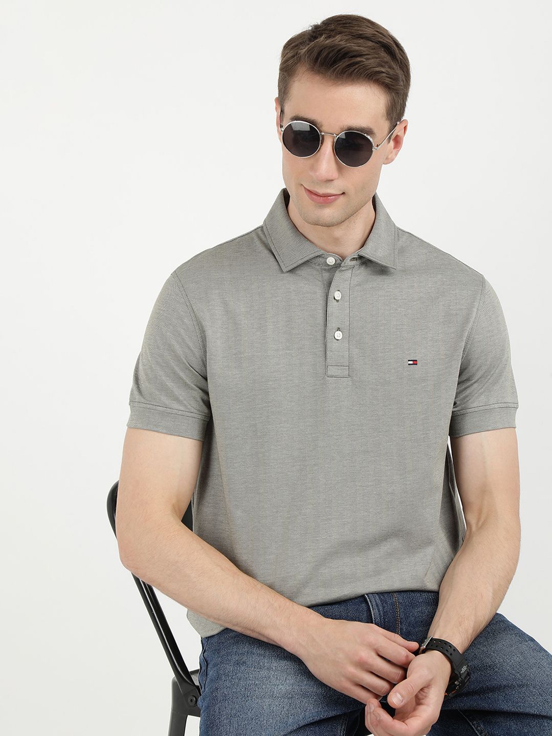 

Tommy Hilfiger Men Solid Polo Collar Cotton T-shirt, Grey