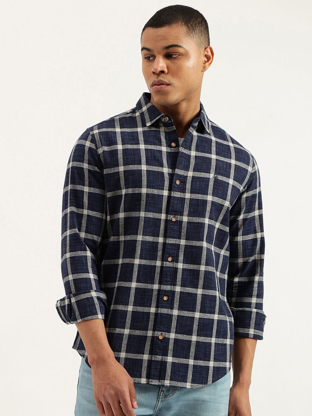 

United Colors of Benetton Men Opaque Checked Casual Shirt, Blue