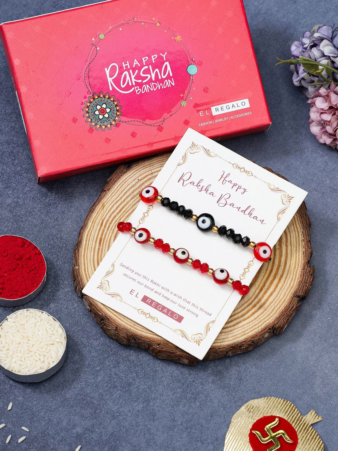 

EL REGALO Set of 2 Beaded Thread Rakhis, Black
