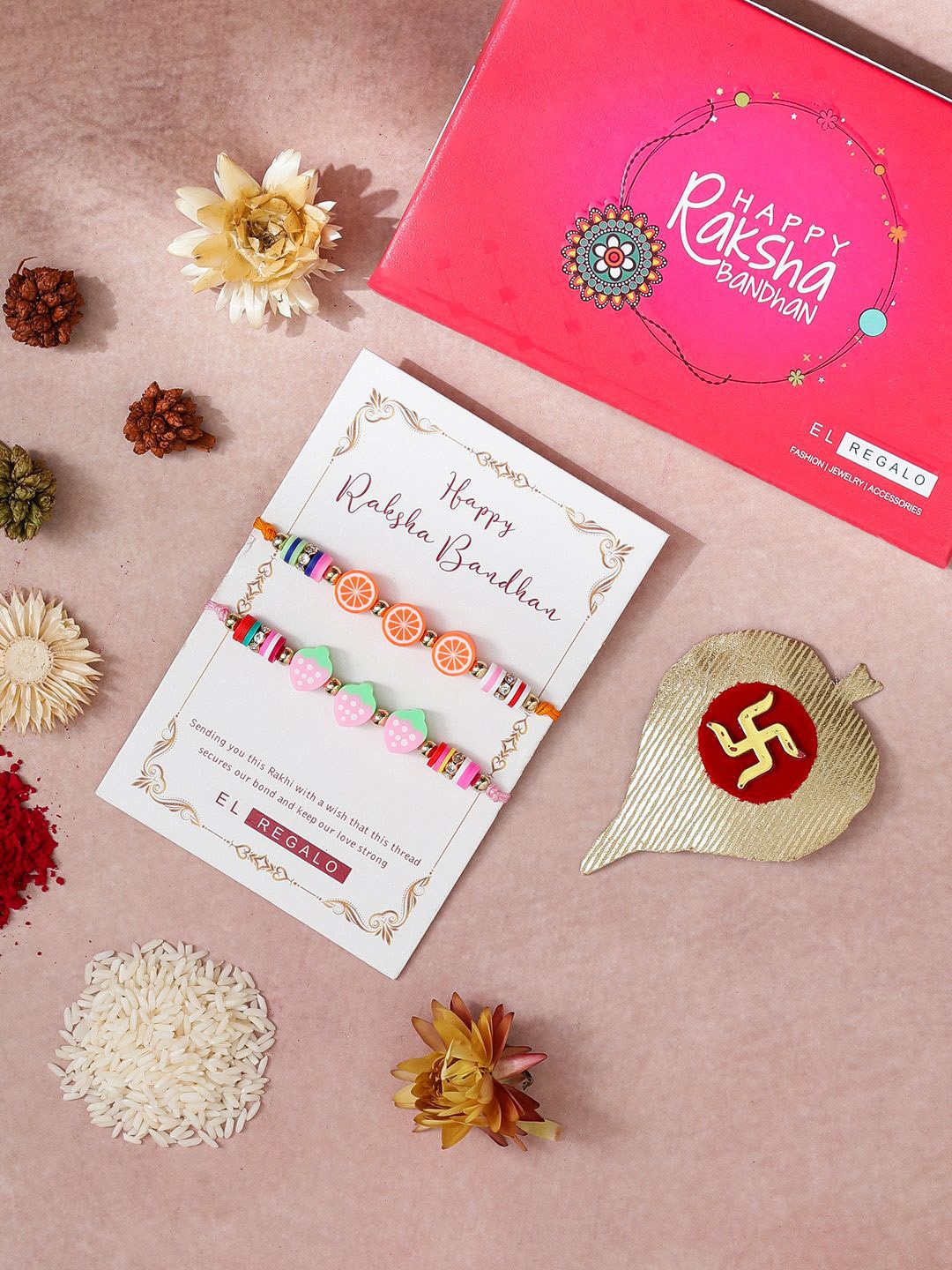 

EL REGALO Boys Set of 2 Beaded Thread Rakhi, Pink