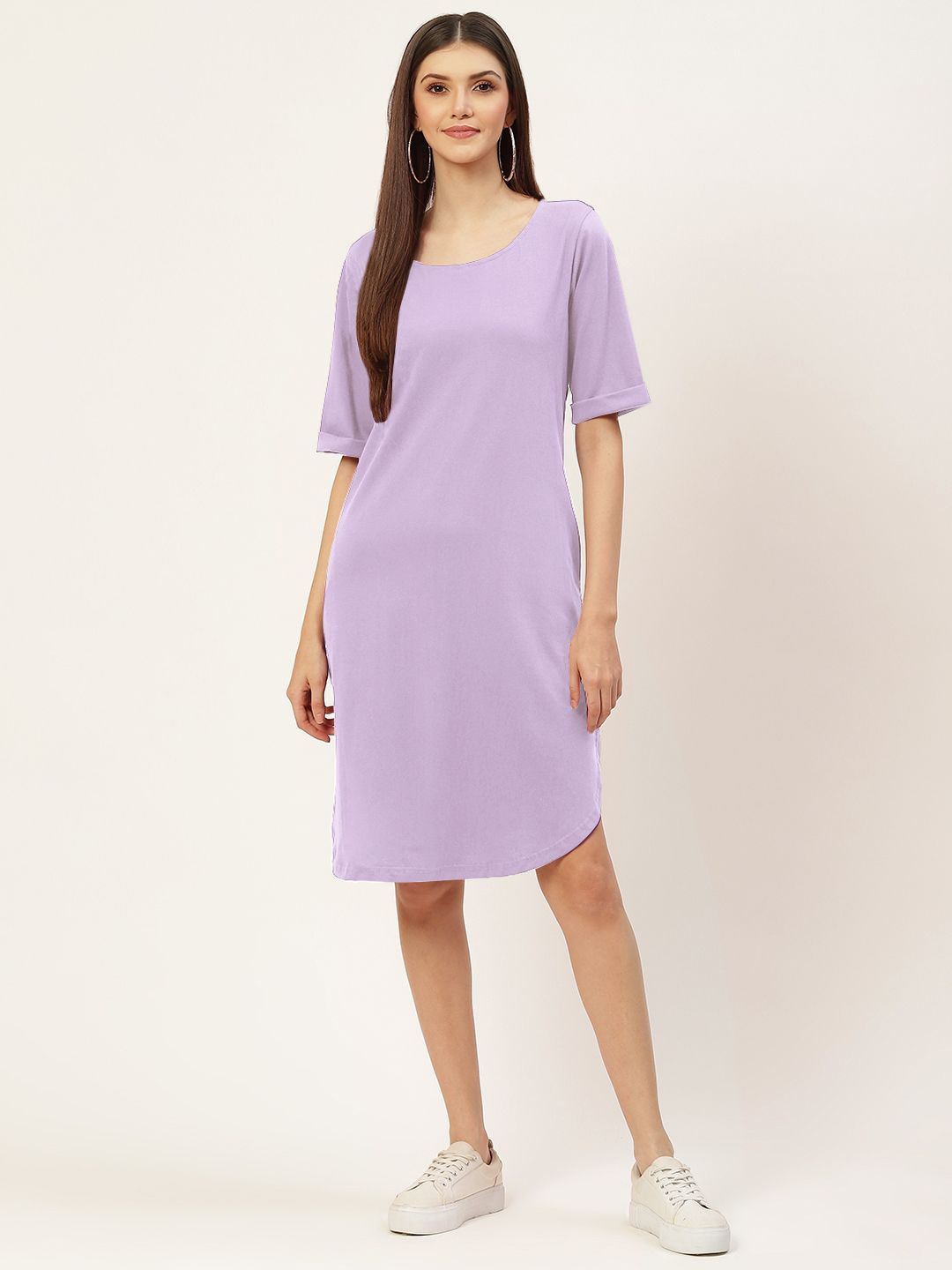 

BRINNS Round Neck Short Sleeves Cotton T-shirt Dress, Lavender